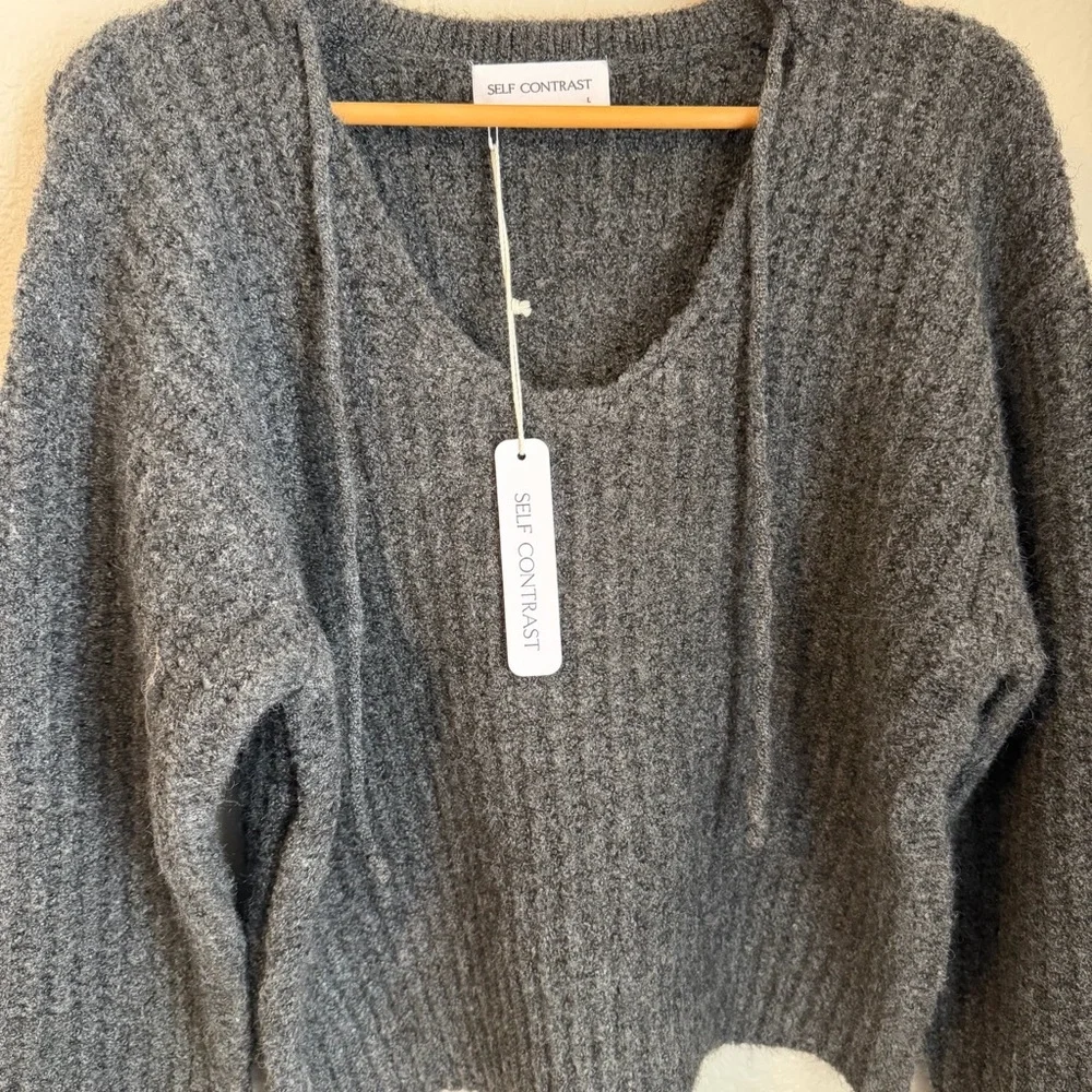 NWT, Self Contrast x Anthropologie Chunky Cozy Dark Gray Sweater, Size Large - Picture 4 of 7
